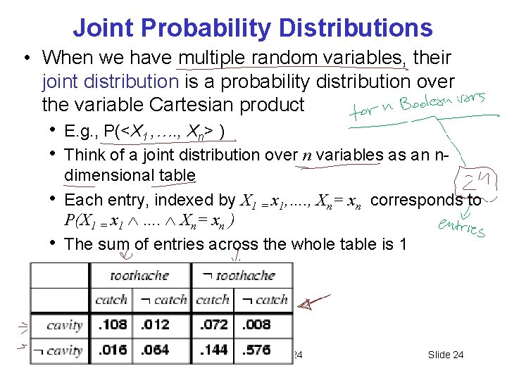 Joint Probability Distributions • When we have multiple random variables, their joint distribution is