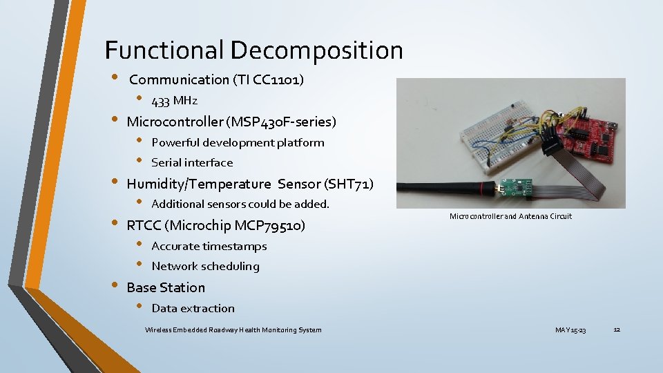 Functional Decomposition • • • Communication (TI CC 1101) • 433 MHz Microcontroller (MSP Functional Decomposition • • • Communication (TI CC 1101) • 433 MHz Microcontroller (MSP