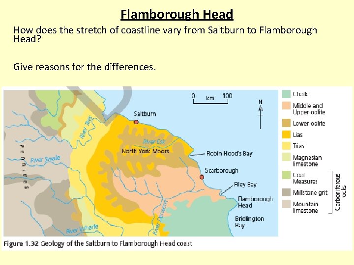 Flamborough Head How does the stretch of coastline vary from Saltburn to Flamborough Head?