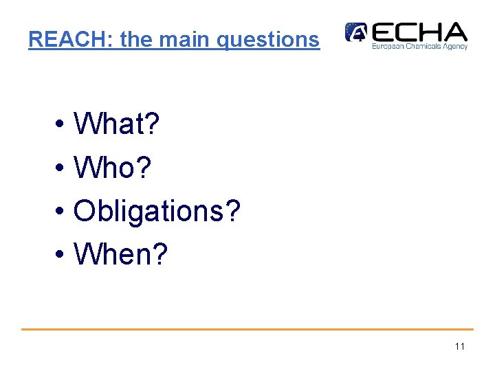 REACH: the main questions • What? • Who? • Obligations? • When? 11 