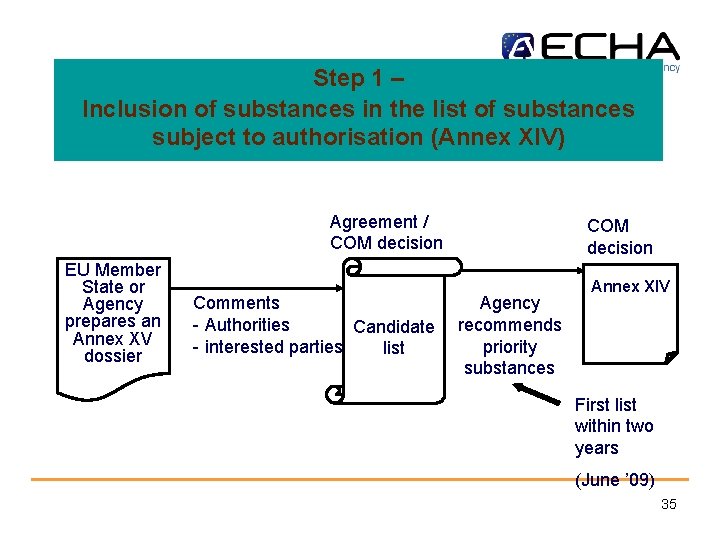 Step 1 – Inclusion of substances in the list of substances subject to authorisation