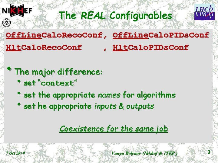 The REAL Configurables Off. Line. Calo. Reco. Conf, Off. Line. Calo. PIDs. Conf Hlt.