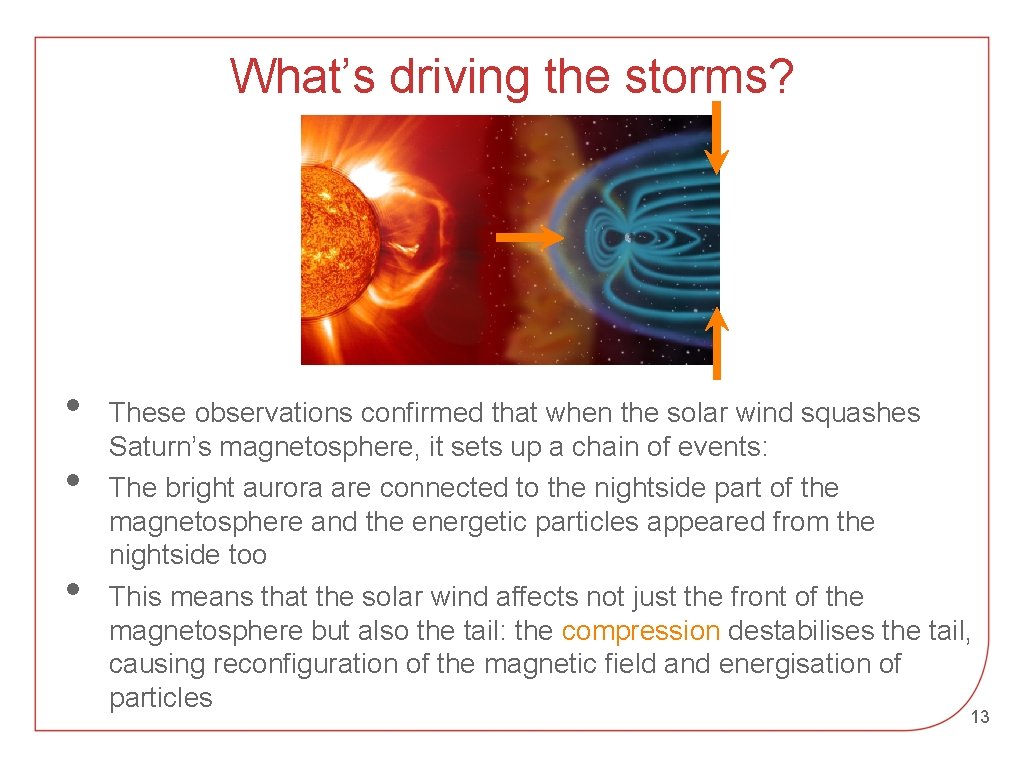 What’s driving the storms? • • • These observations confirmed that when the solar