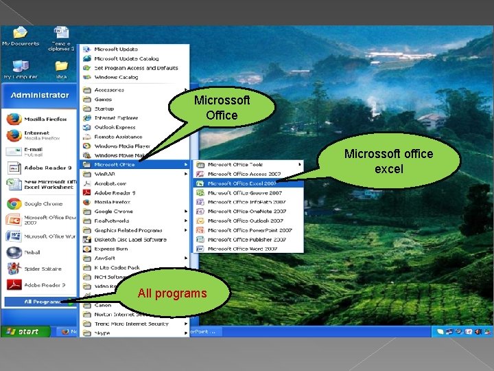 Microssoft Office Microssoft office excel All programs 