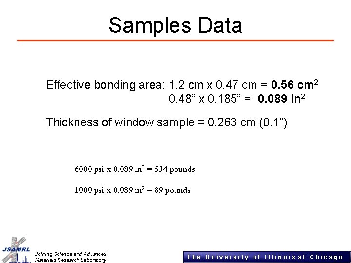 Samples Data Effective bonding area: 1. 2 cm x 0. 47 cm = 0.