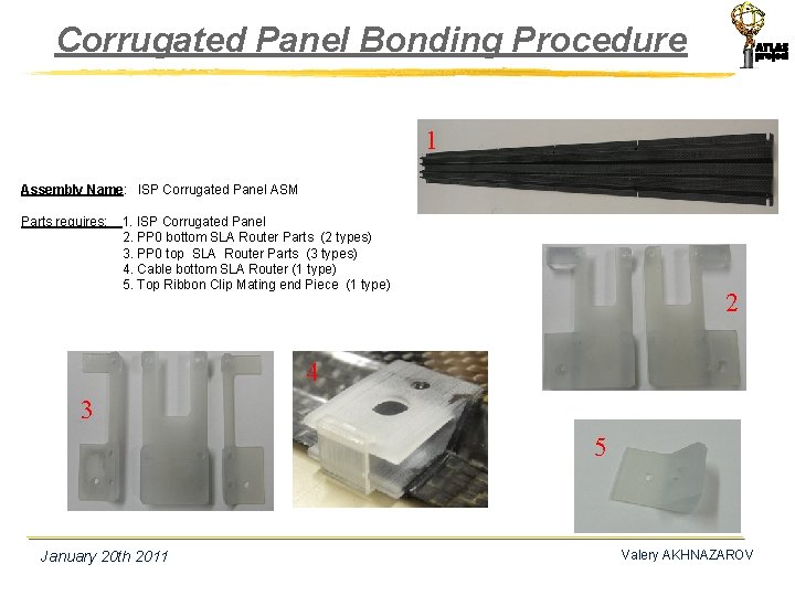 Corrugated Panel Bonding Procedure 1 Assembly Name: ISP Corrugated Panel ASM Parts requires: 1.