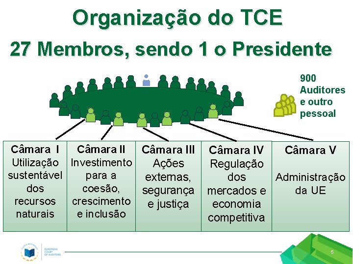 Organização do TCE 27 Membros, sendo 1 o Presidente 900 Auditores e outro pessoal