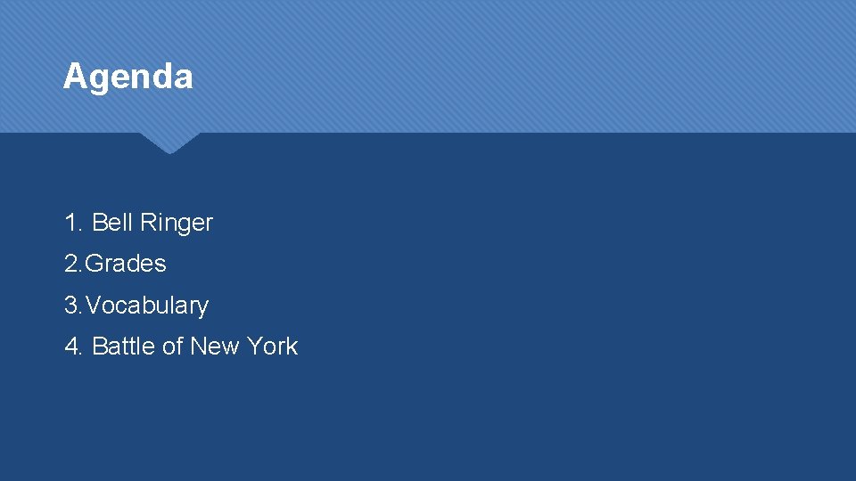 Agenda 1. Bell Ringer 2. Grades 3. Vocabulary 4. Battle of New York 