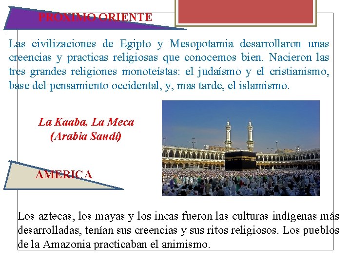 PROXIMO ORIENTE Las civilizaciones de Egipto y Mesopotamia desarrollaron unas creencias y practicas religiosas