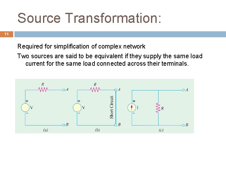 Source Transformation: 11 Required for simplification of complex network Two sources are said to