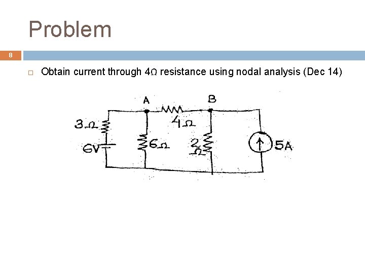 Problem 8 Obtain current through 4Ω resistance using nodal analysis (Dec 14) 