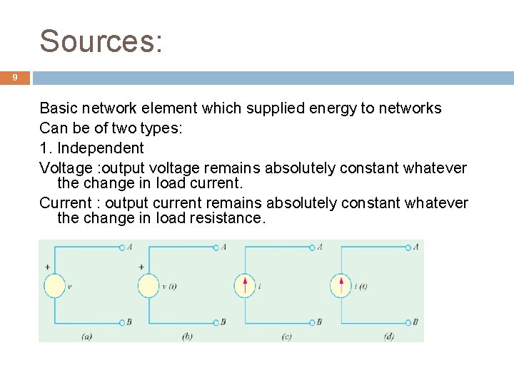 Sources: 9 Basic network element which supplied energy to networks Can be of two