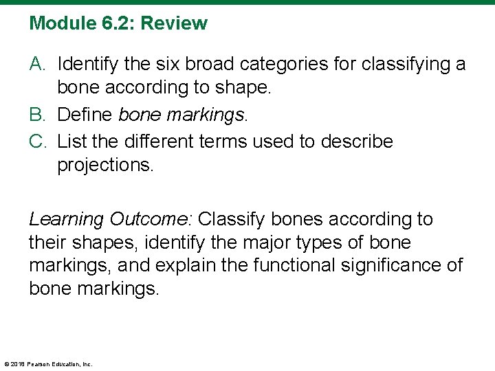 Module 6. 2: Review A. Identify the six broad categories for classifying a bone