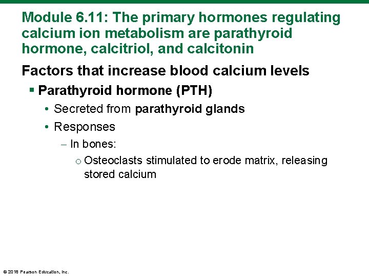 Module 6. 11: The primary hormones regulating calcium ion metabolism are parathyroid hormone, calcitriol,