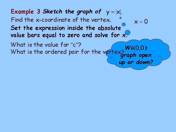 Example 3 Sketch the graph of Find the x-coordinate of the vertex. Set the