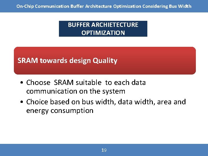On-Chip Communication Buffer Architecture Optimization Considering Bus Width BUFFER ARCHIETECTURE OPTIMIZATION SRAM towards design