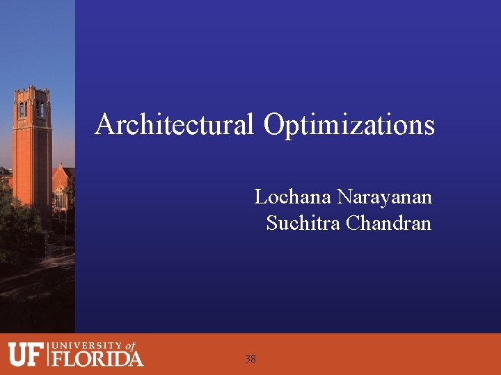 Architectural Optimizations Lochana Narayanan Suchitra Chandran 38 