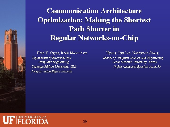 Communication Architecture Optimization: Making the Shortest Path Shorter in Regular Networks-on-Chip Umit Y. Ogras,
