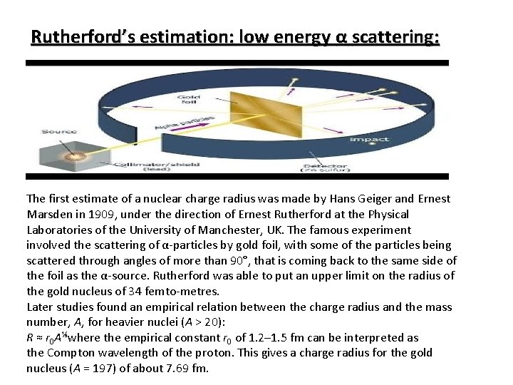 Rutherford’s estimation: low energy α scattering: The first estimate of a nuclear charge radius