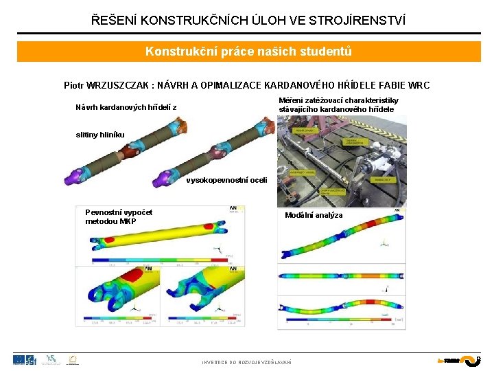 ŘEŠENÍ KONSTRUKČNÍCH ÚLOH VE STROJÍRENSTVÍ Konstrukční práce našich studentů Piotr WRZUSZCZAK : NÁVRH A