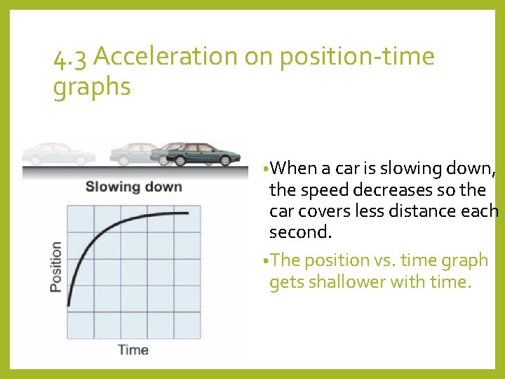 4. 3 Acceleration on position-time graphs • When a car is slowing down, the 4. 3 Acceleration on position-time graphs • When a car is slowing down, the