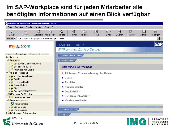 Im SAP-Workplace sind für jeden Mitarbeiter alle benötigten Informationen auf einen Blick verfügbar IWI-HSG