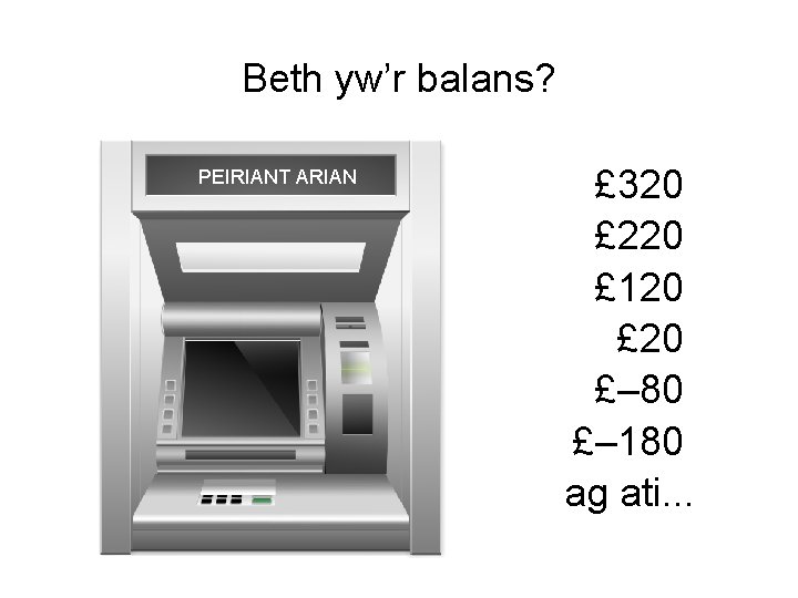 Beth yw’r balans? PEIRIANT ARIAN £ 320 £ 220 £ 120 £– 80 £–