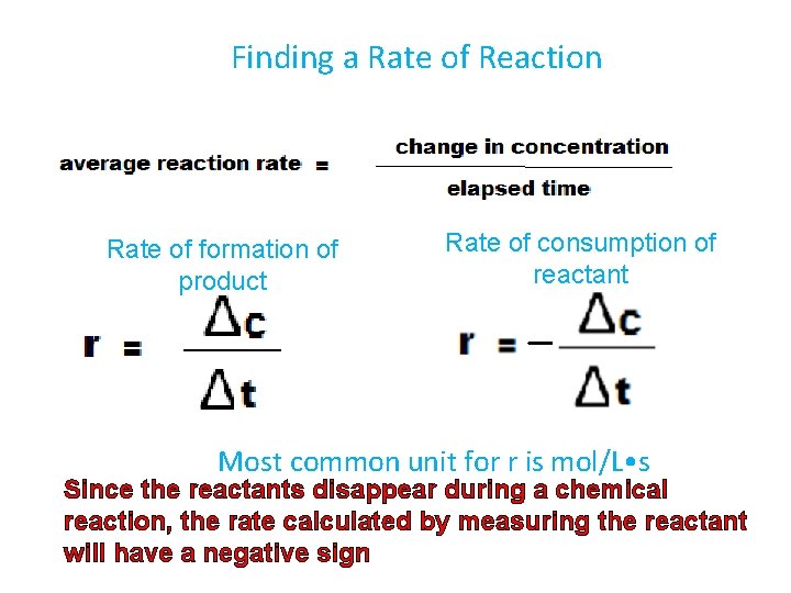 Finding a Rate of Reaction Rate of formation of product Rate of consumption of
