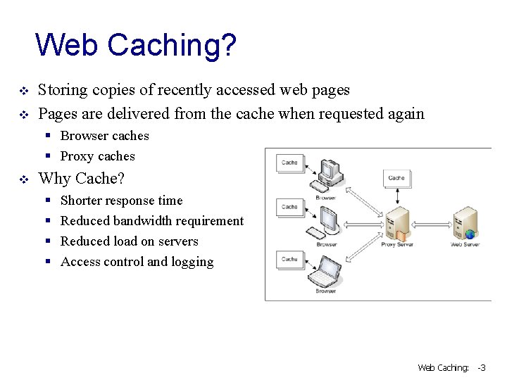 Web Caching? v v Storing copies of recently accessed web pages Pages are delivered