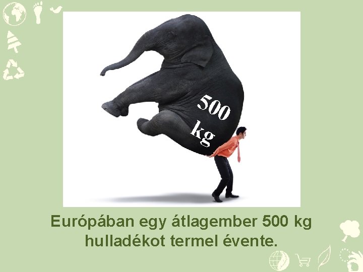 500 kg Európában egy átlagember 500 kg hulladékot termel évente. 
