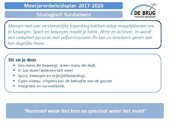 Meerjarenbeleidsplan 2017 -2020 Strategisch fundament Mensen met een verstandelijke beperking hebben volop mogelijkheden om