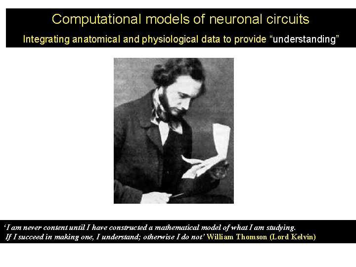 Computational models of neuronal circuits Integrating anatomical and physiological data to provide “understanding” ‘I