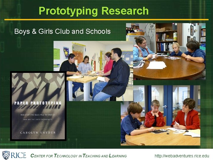 Prototyping Research Boys & Girls Club and Schools CENTER FOR TECHNOLOGY IN TEACHING AND