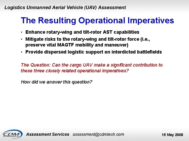 The Resulting Operational Imperatives • Enhance rotary-wing and tilt-rotor AST capabilities • Mitigate risks