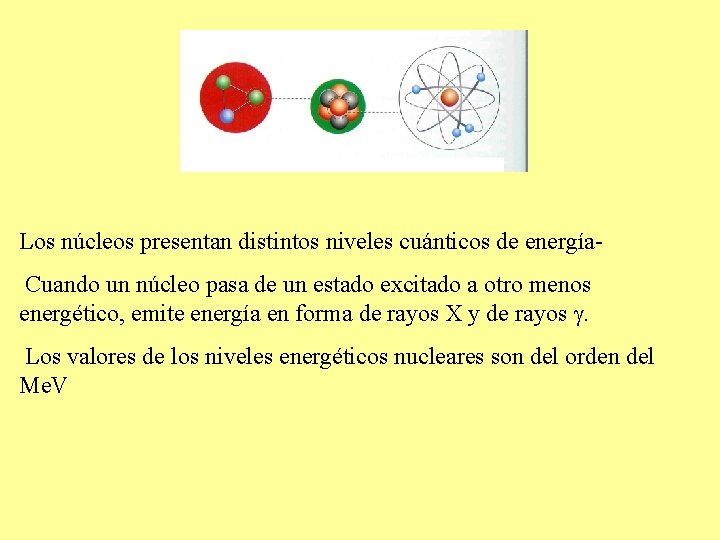 Los núcleos presentan distintos niveles cuánticos de energía. Cuando un núcleo pasa de un