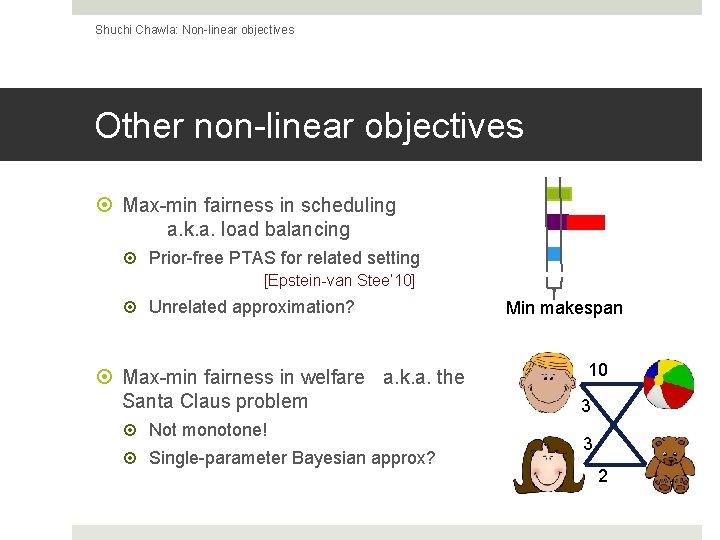 Shuchi Chawla: Non-linear objectives Other non-linear objectives Max-min fairness in scheduling a. k. a.