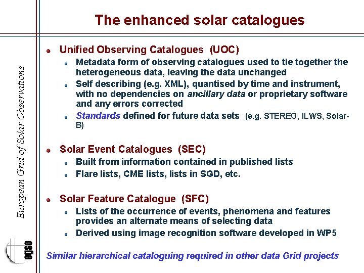 The enhanced solar catalogues European Grid of Solar Observations Unified Observing Catalogues (UOC) Metadata