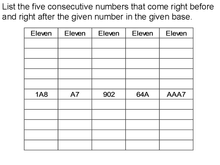 List the five consecutive numbers that come right before and right after the given