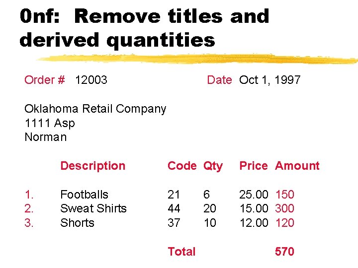 0 nf: Remove titles and derived quantities Order # 12003 Date Oct 1, 1997