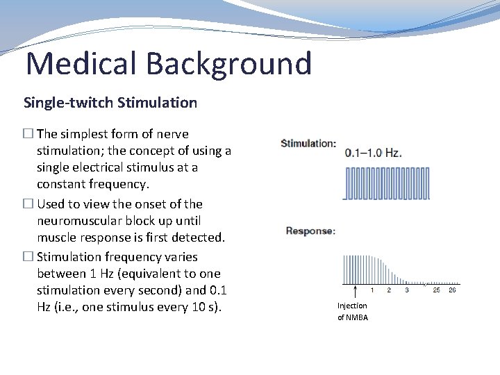 Medical Background Single-twitch Stimulation � The simplest form of nerve stimulation; the concept of