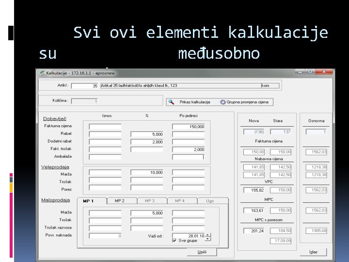 Svi ovi elementi kalkulacije su međusobno povezani 