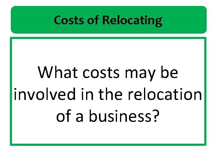 Costs of Relocating What costs may be involved in the relocation of a business?