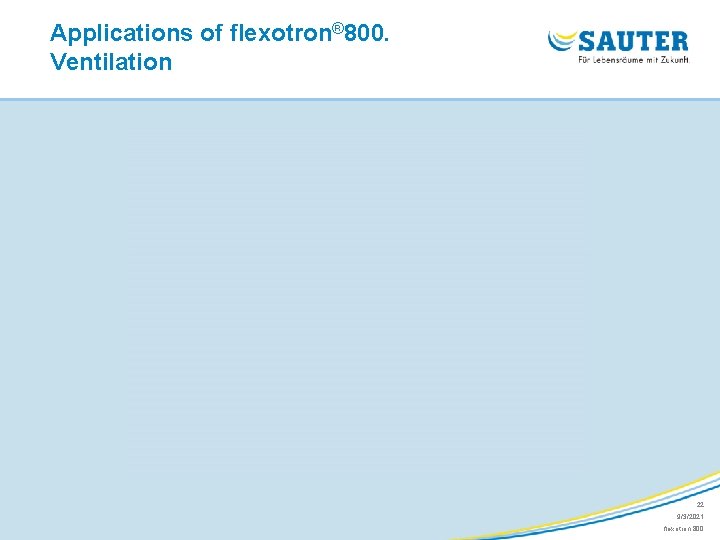 Applications of flexotron® 800. Ventilation 22 9/3/2021 flexotron 800 