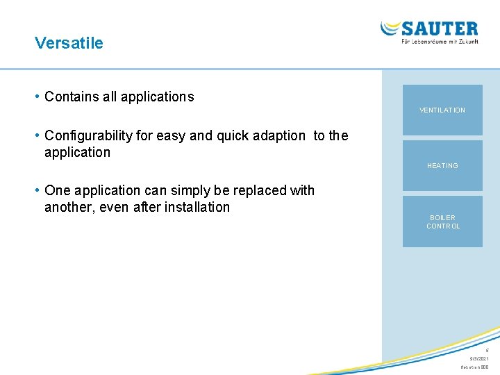 Versatile • Contains all applications VENTILATION • Configurability for easy and quick adaption to