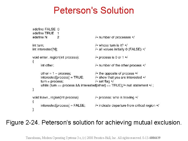 Peterson's Solution ; Figure 2 -24. Peterson’s solution for achieving mutual exclusion. Tanenbaum, Modern
