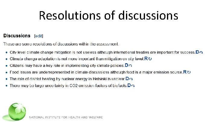 Resolutions of discussions 