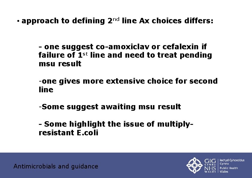  • approach to defining 2 nd line Ax choices differs: - one suggest
