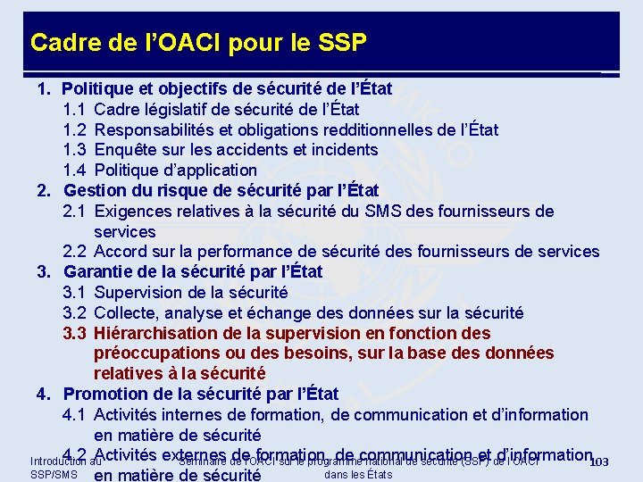 Cadre de l’OACI pour le SSP 1. Politique et objectifs de sécurité de l’État