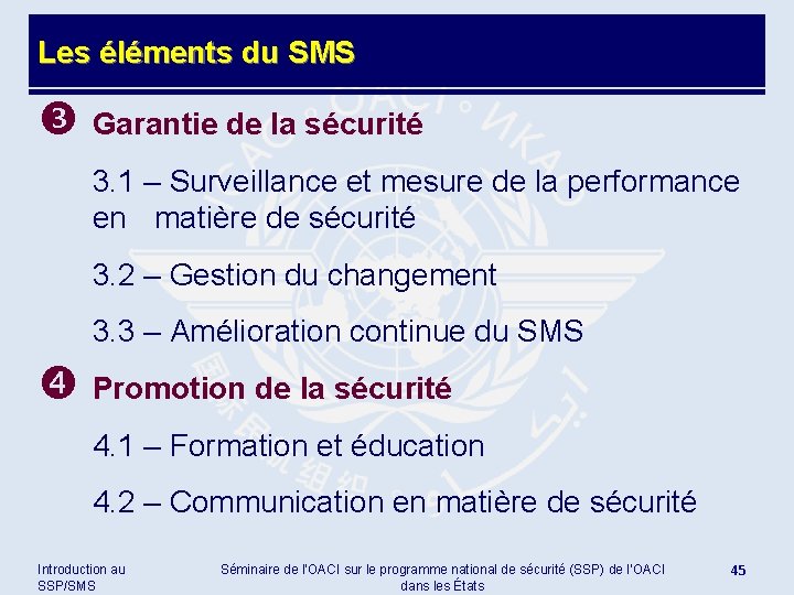 Les éléments du SMS Garantie de la sécurité 3. 1 – Surveillance et mesure