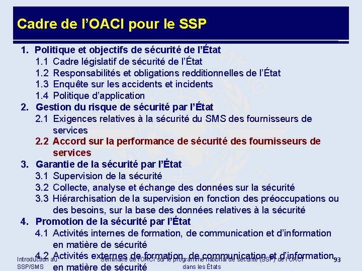 Cadre de l’OACI pour le SSP 1. Politique et objectifs de sécurité de l’État